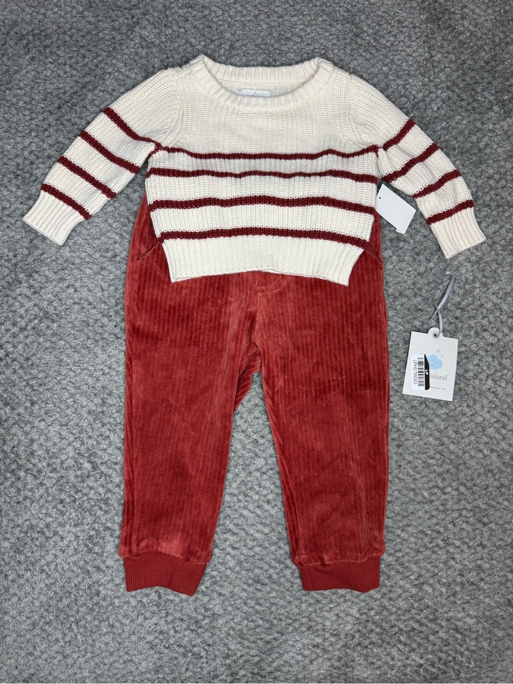 Cloud Island Baby Boys 2pc Sweater & Pants Set - Off White / Red Size 18M NWT